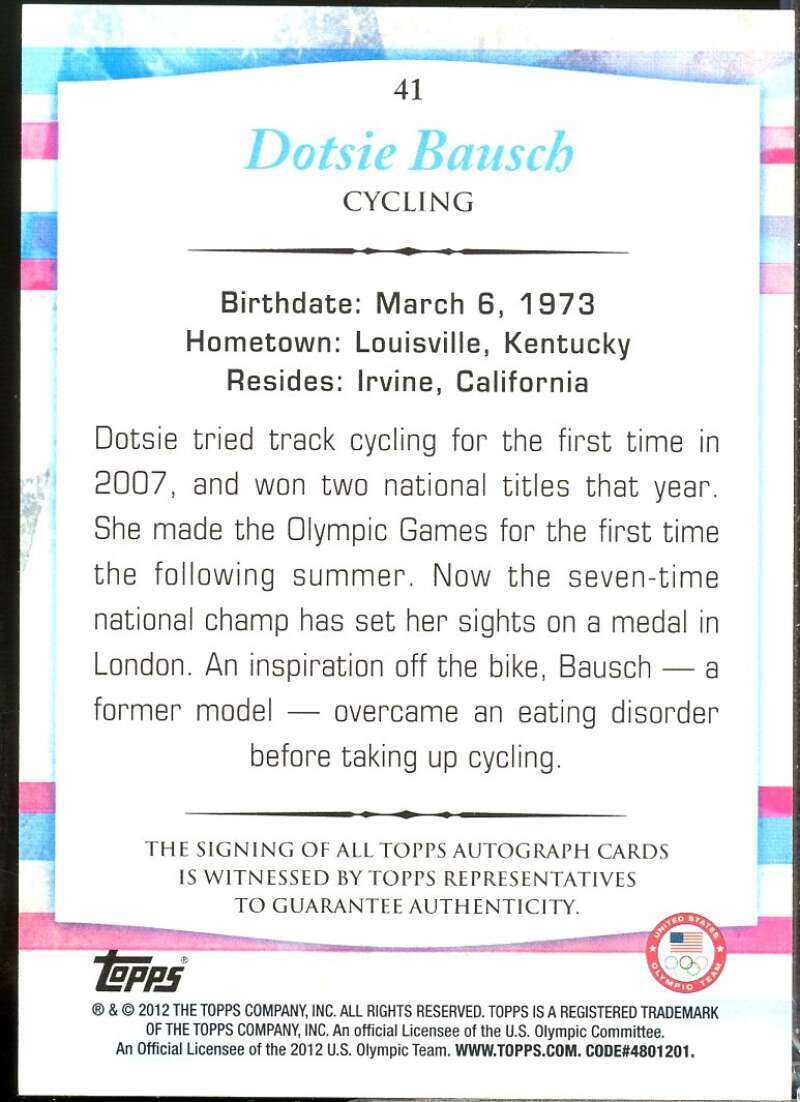 Dotsie Bausch Card 2012 Topps U.S. Olympic Team Autographs #41  Image 2