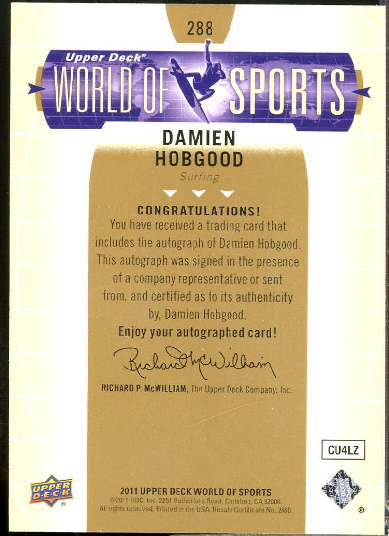 Damien Hobgood Card 2011 Upper Deck World of Sports Autographs #288  Image 2