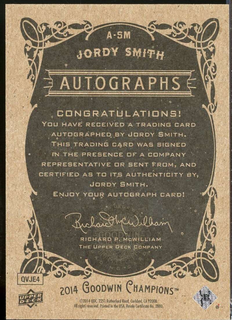 Jordy Smith Card 2014 Upper Deck Goodwin Champions Autographs #ASM  Image 2