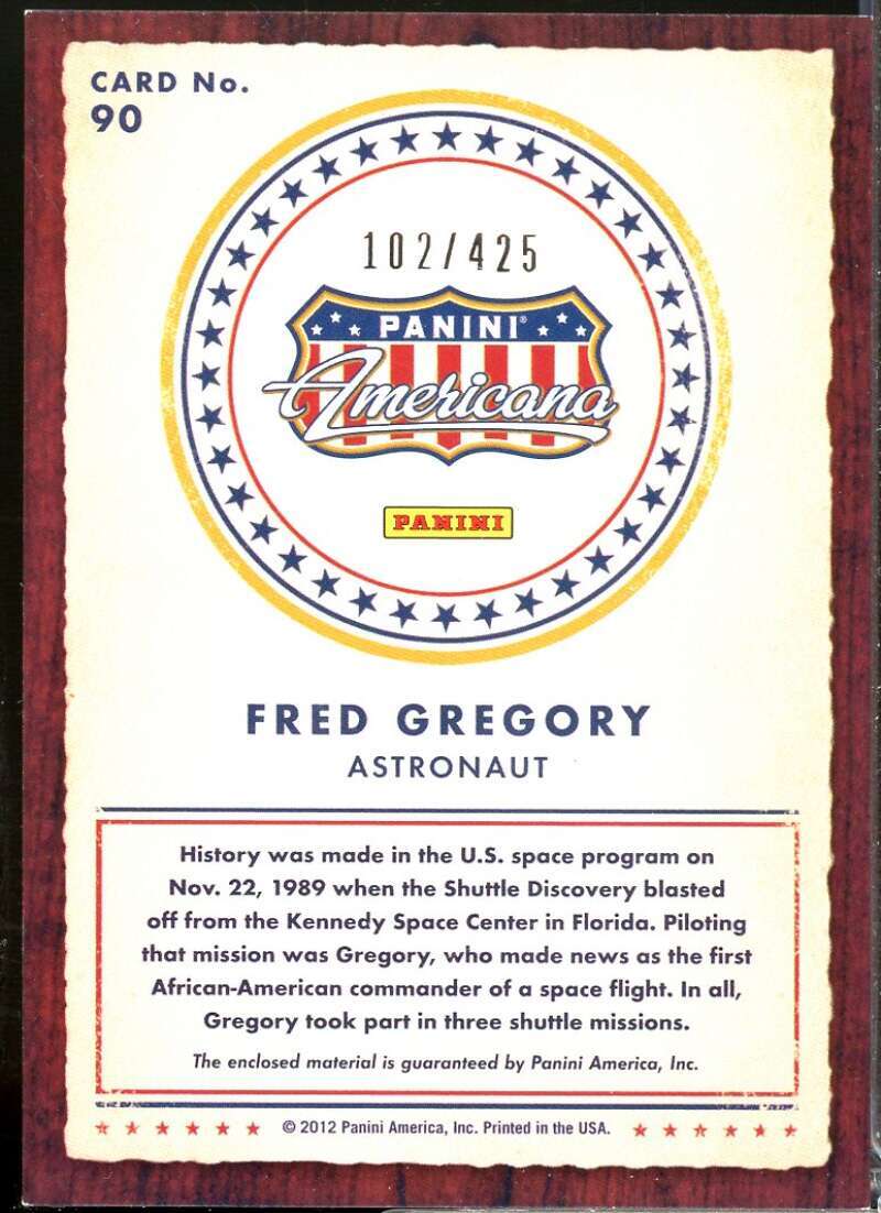 Fred Gregory Card 2012 Americana Heroes and Legends Materials /425 #90  Image 2