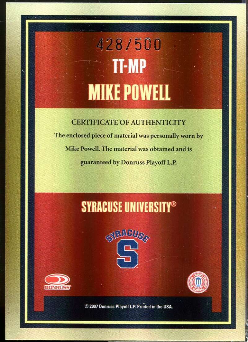 Mike Powell Card 2007 Donruss Elite Extra Edition Throwback Threads /500 #19  Image 2