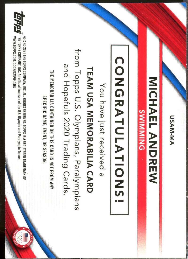 Michael Andrew 2021 Topps U.S. Olympic Team Team USA Memorabilia Pieces #USAMMA  Image 2