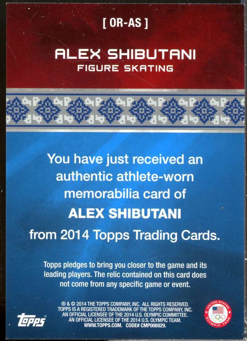 Alex Shibutani Card 2014 Topps U.S. Olympic Team Relics #ORAS  Image 2