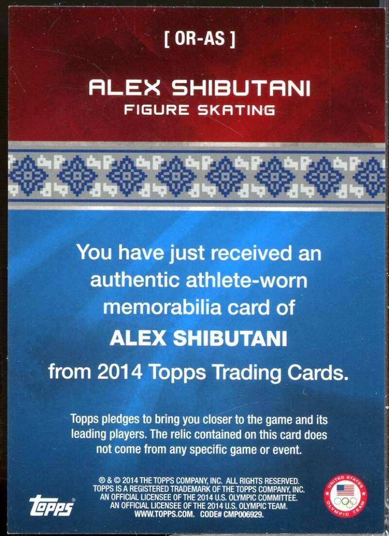 Alex Shibutani Card 2014 Topps U.S. Olympic Team Relics #ORAS  Image 2