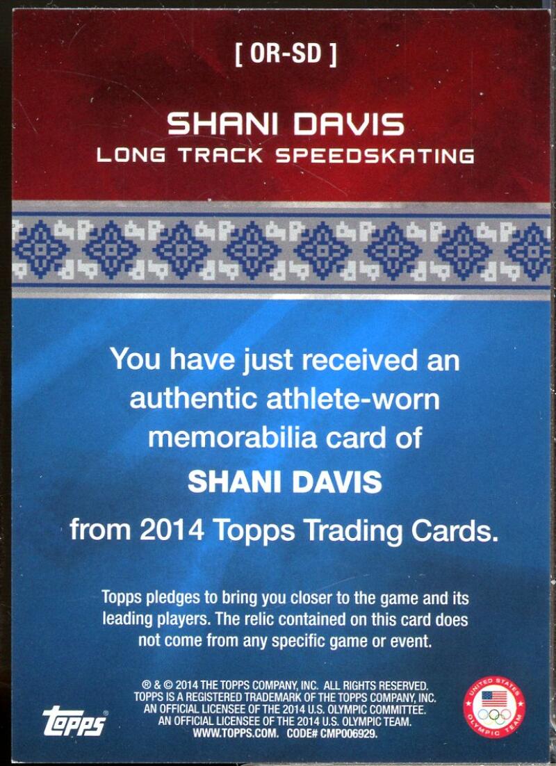 Shani Davis Card 2014 Topps U.S. Olympic Team Relics #ORSD  Image 2