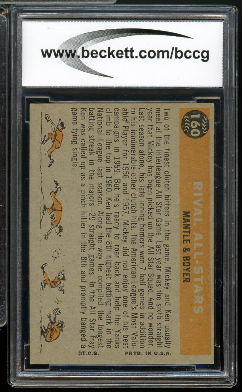 1960 Topps #160 Ken Boyer / Mickey Mantle Rival All Stars BGS BCCG 8 Excellent+ Image 2