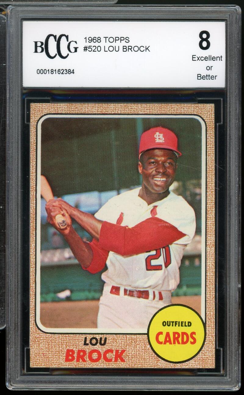1968 Topps #520 Lou Brock Card BGS BCCG 8 Excellent+ Image 1