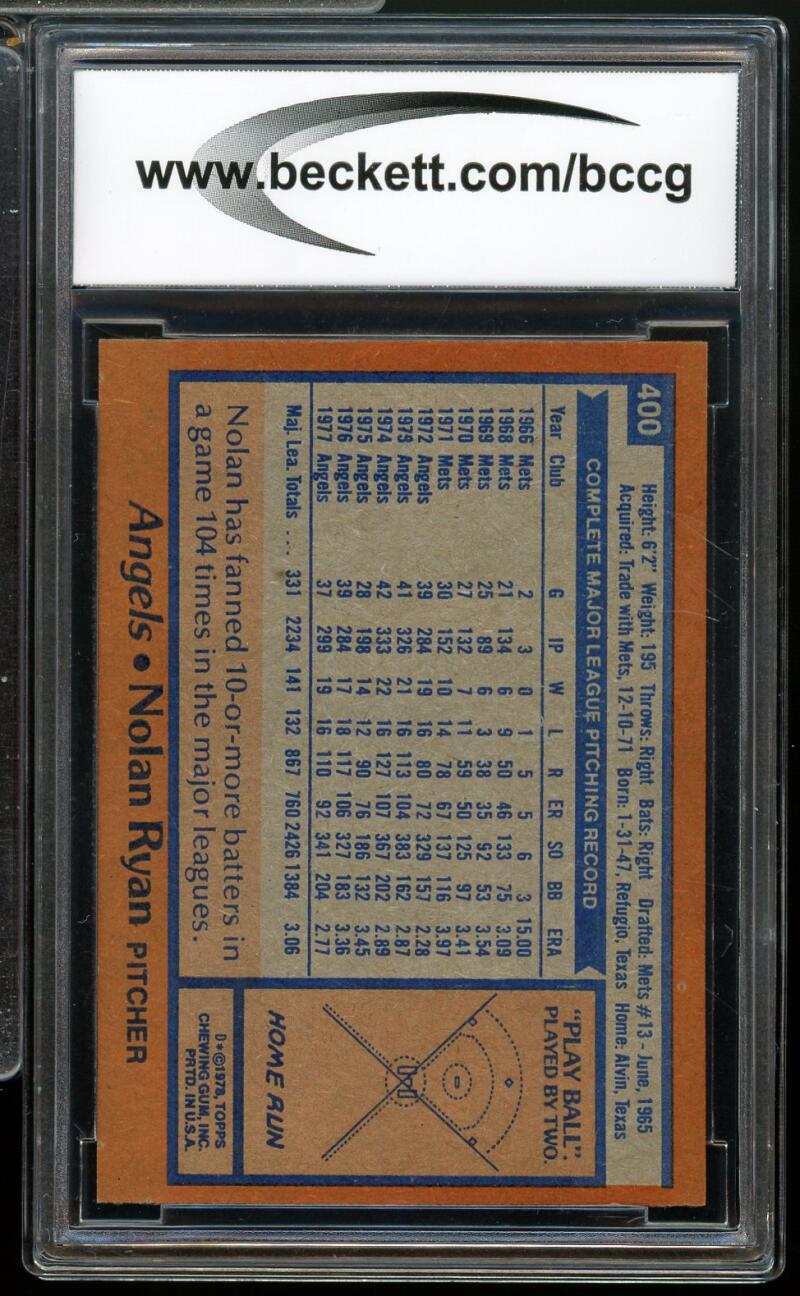 1978 Topps #400 Nolan Ryan Card BGS BCCG 8 Excellent+ Image 2