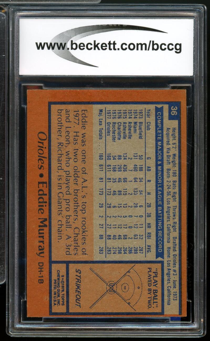 1978 Topps #36 Eddie Murray Rookie Card BGS BCCG 7 Very Good+ Image 2