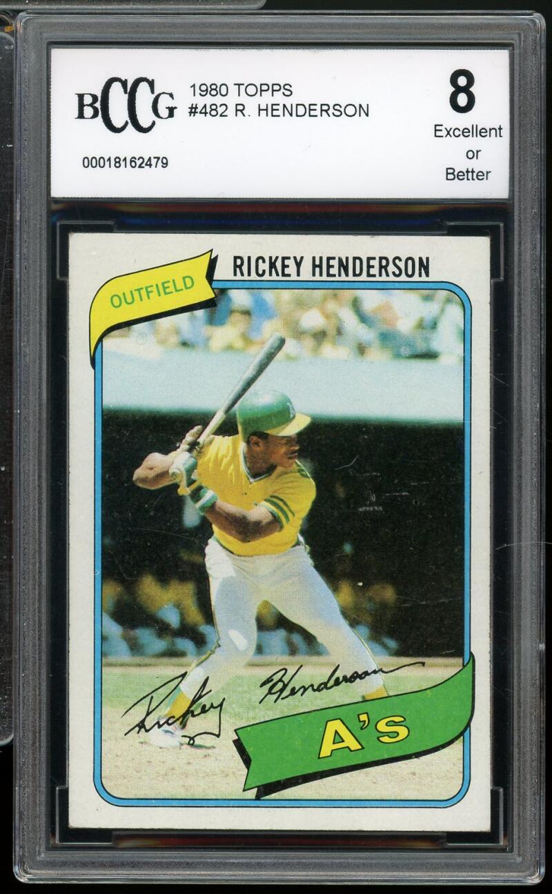 1980 Topps #482 Rickey Henderson Rookie Card BGS BCCG 8 Excellent+ Image 1