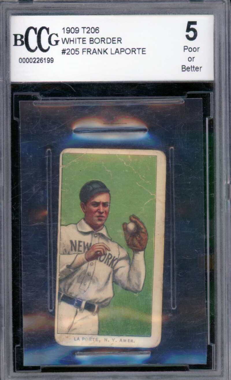 1909 T206 White Border #205 Frank Laporte Card BGS BCCG 5 Poor+ Image 1