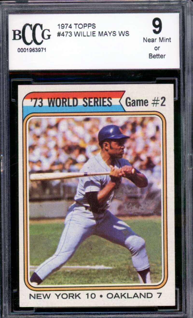 1974 Topps #473 Willie Mays Card BGS BCCG 9 Near Mint+ Image 1