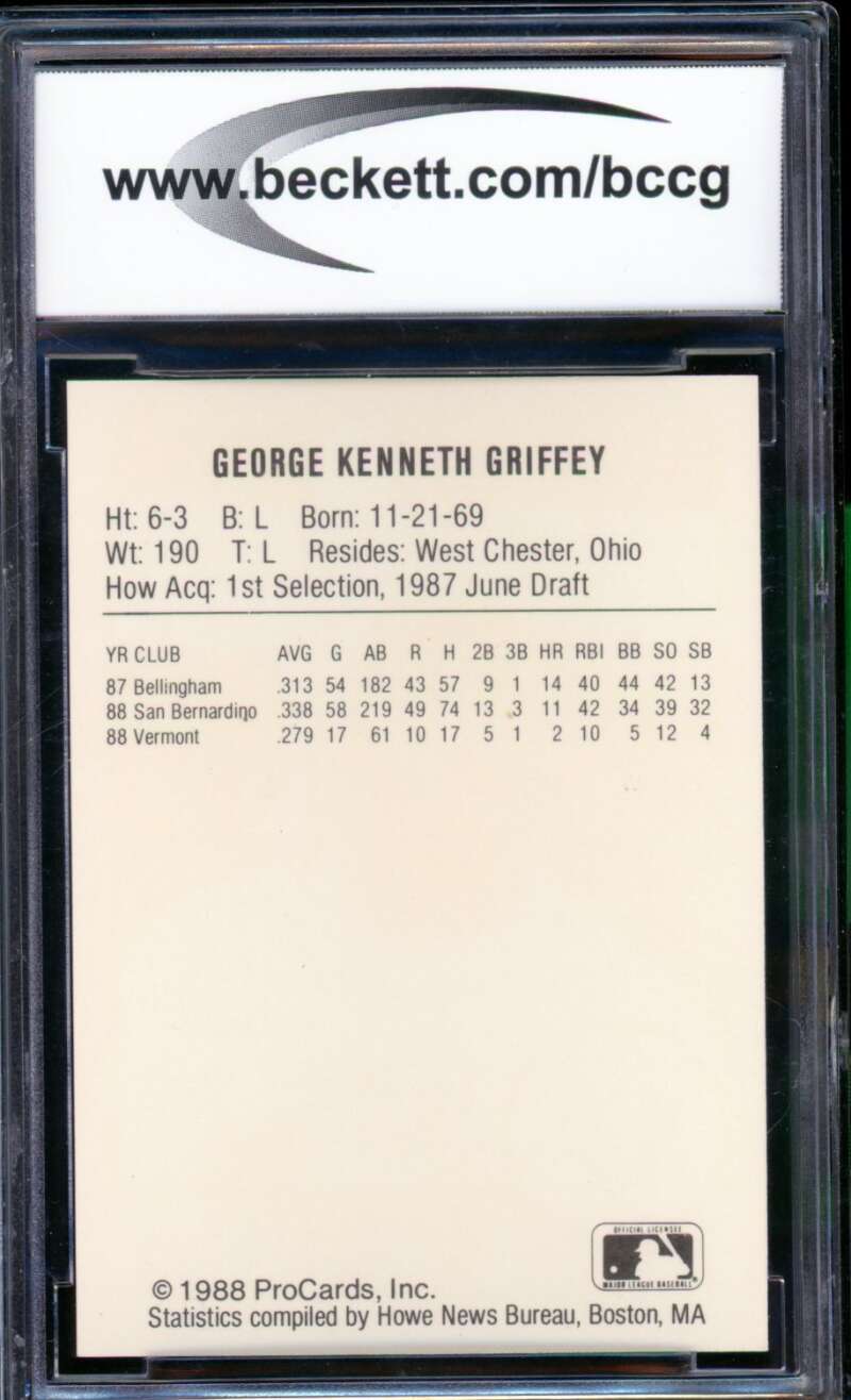 1988 Procards Ken Griffey Jr. Rookie Card BGS BCCG 10 Mint+ Image 2