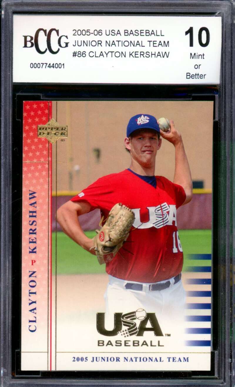 2005-06 USA National Junior Team #86 Clayton Kershaw Rookie BGS BCCG 10 Mint+ Image 1