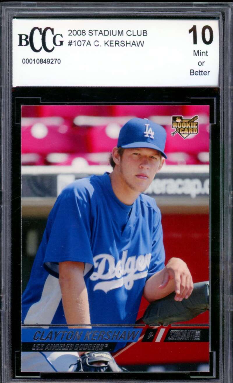 2008 Stadium Club #107A Clayton Kershaw Rookie Card BGS BCCG 10 Mint+ Image 1