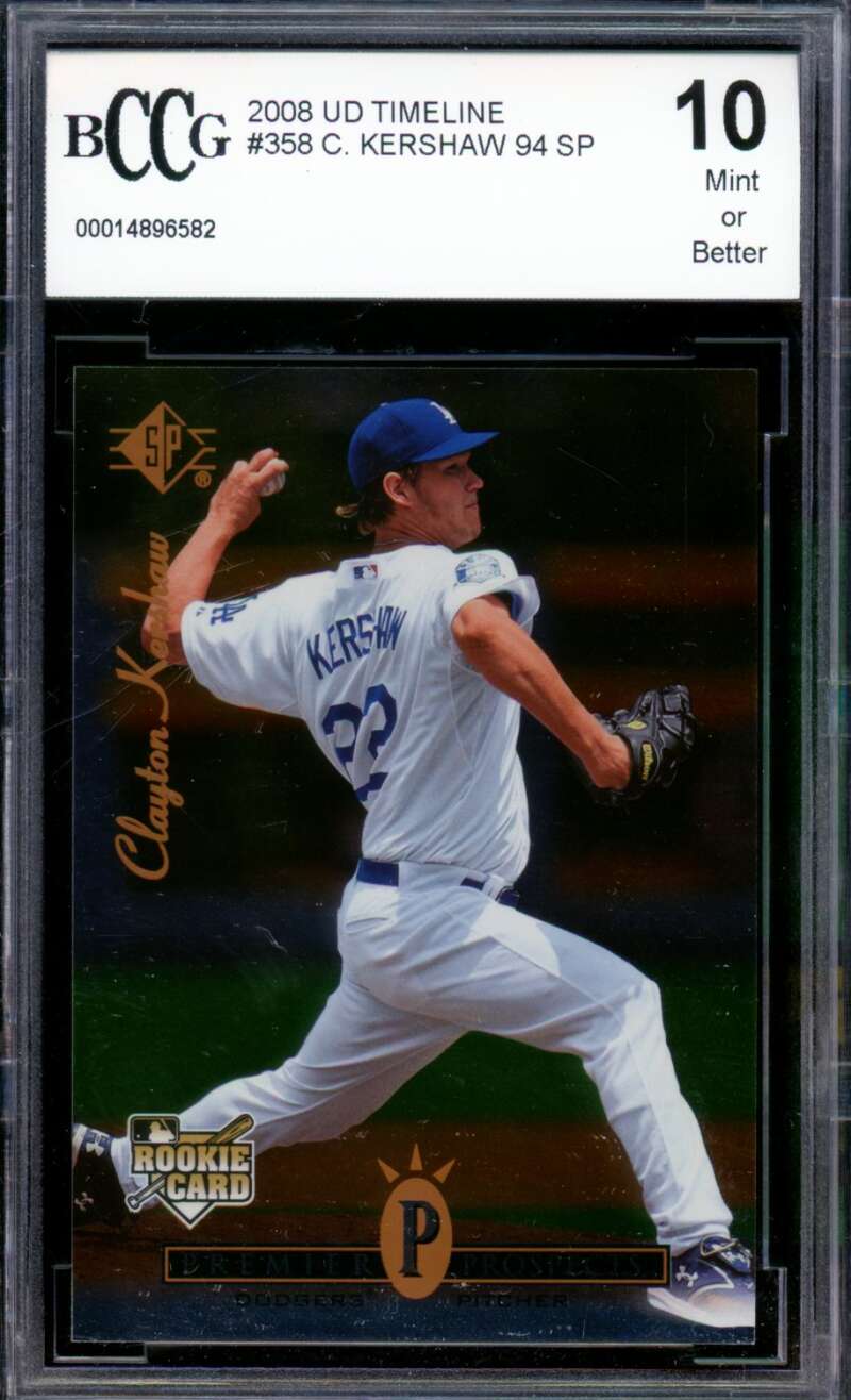 2008 Upper Deck Timeline #358 Clayton Kershaw Rookie Card BGS BCCG 10 Mint+ Image 1