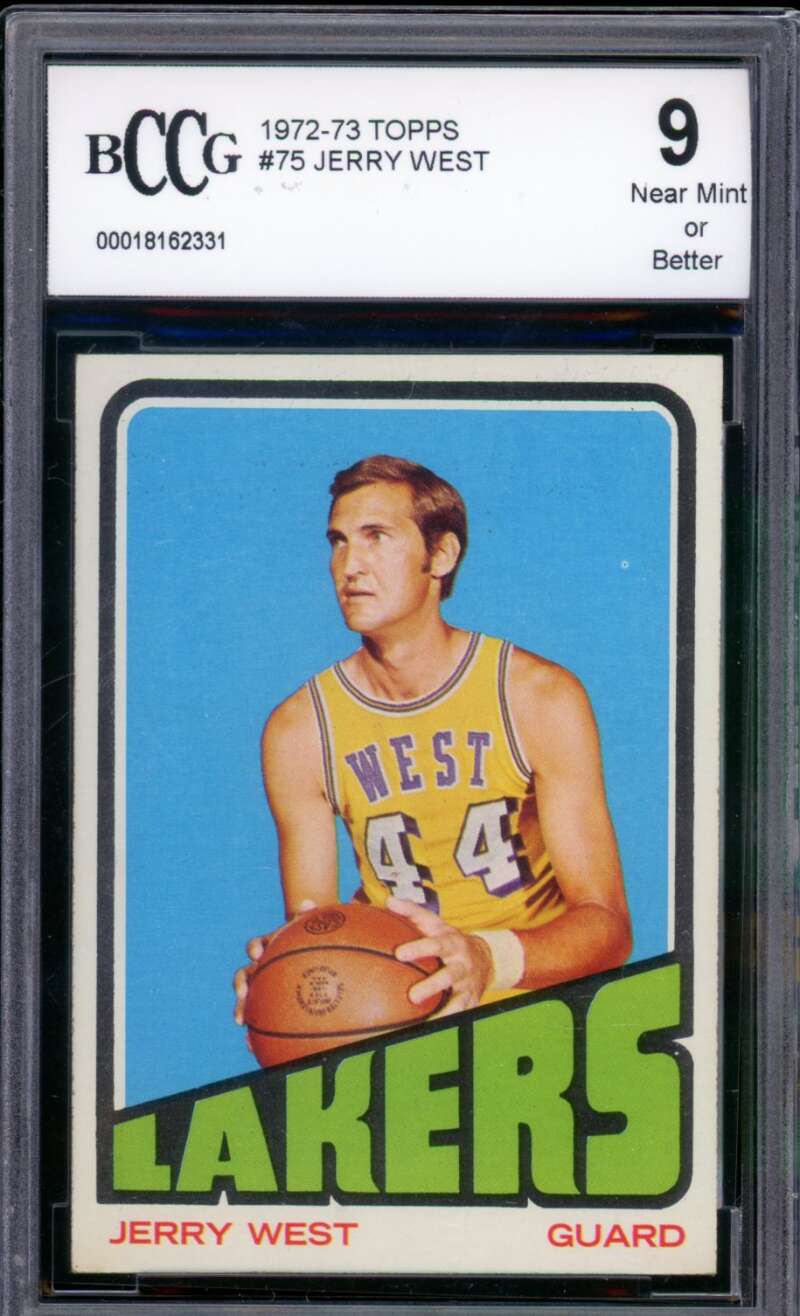 1972-73 Topps #75 Jerry West Card BGS BCCG 9 Near Mint+ Image 1
