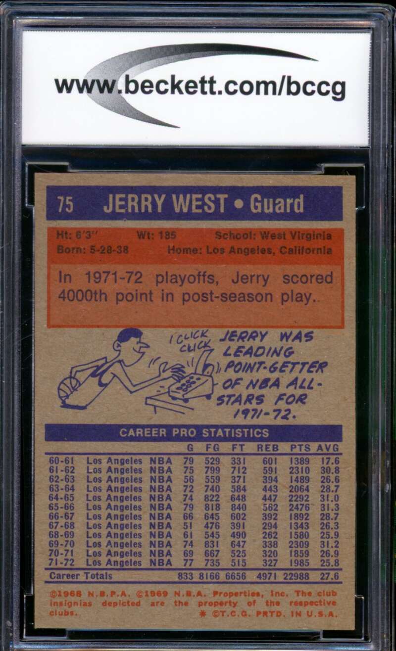 1972-73 Topps #75 Jerry West Card BGS BCCG 9 Near Mint+ Image 2