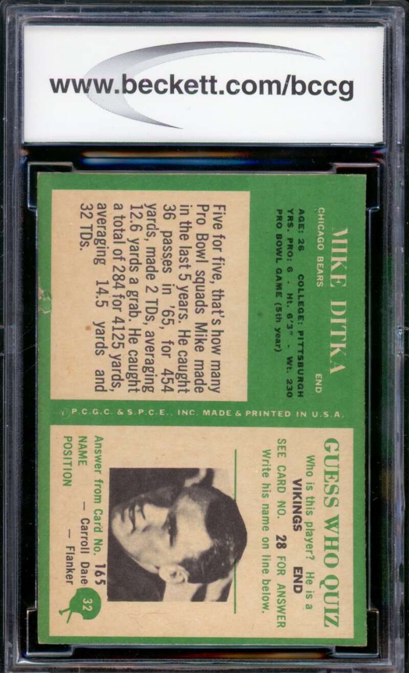 1966 Philadelphia #32 Mike Ditka Card BGS BCCG 8 Excellent+ Image 2