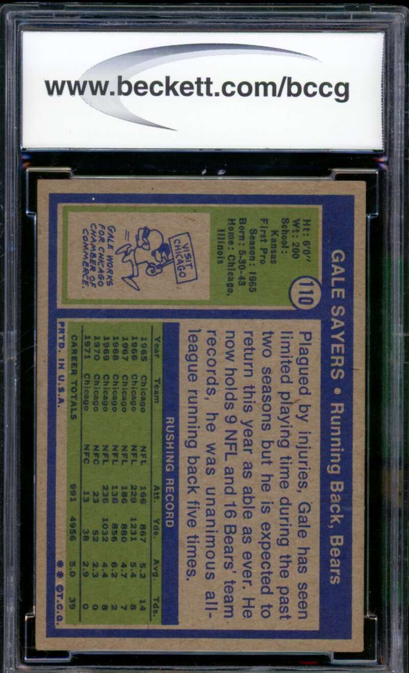 1972 Topps #110 Gale Sayers Card BGS BCCG 8 Excellent+ Image 2