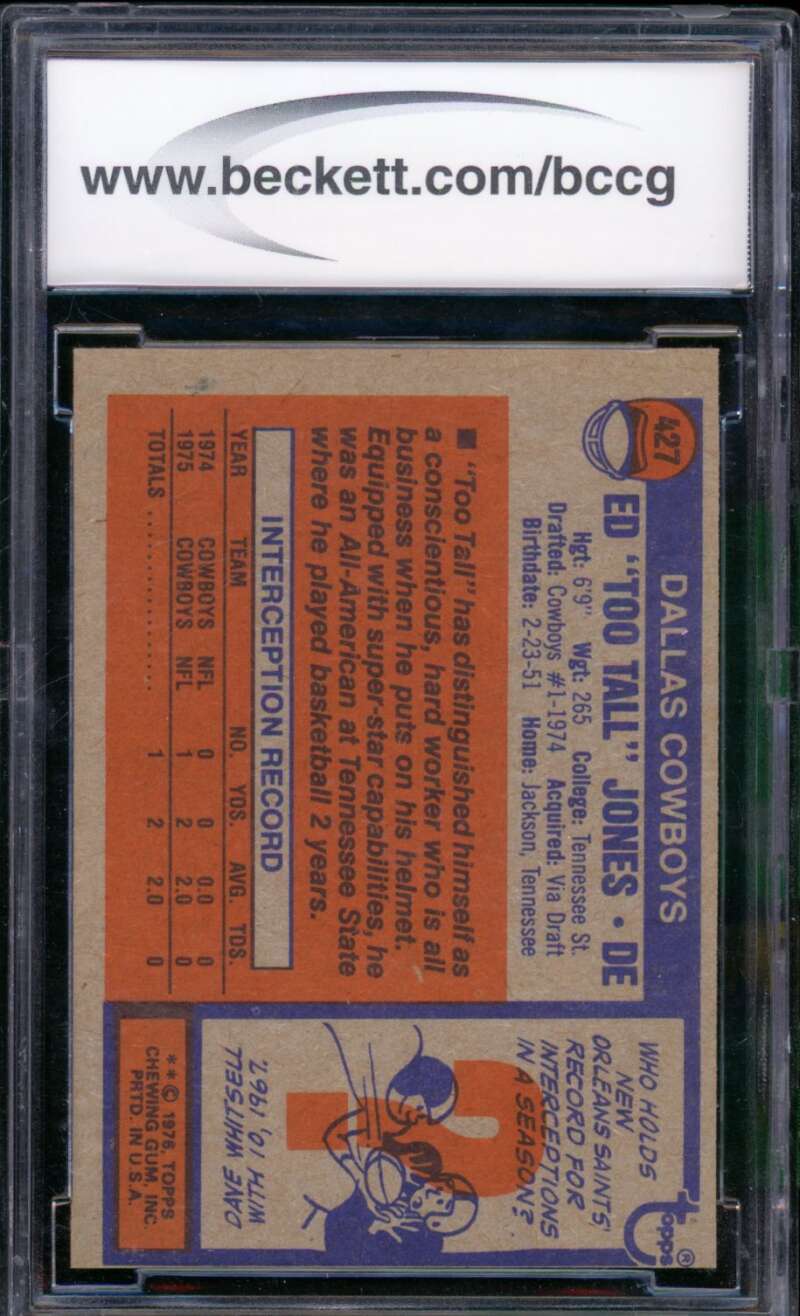 1976 Topps #427 Ed Jones Rookie Card BGS BCCG 9 Near Mint+ Image 2