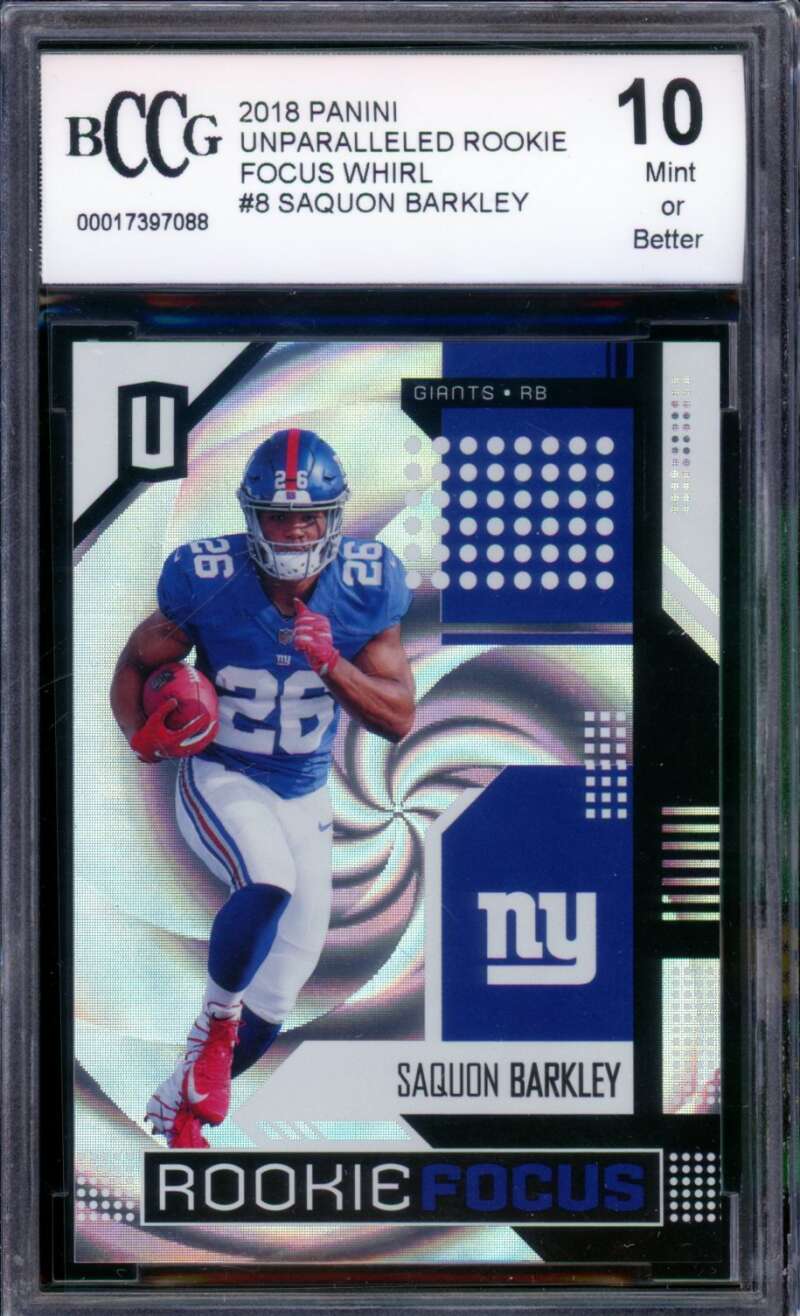 2018 Panini Unparalleled Focus Whirl #8 Saquon Barkley Rookie BGS BCCG 10 Mint+ Image 1