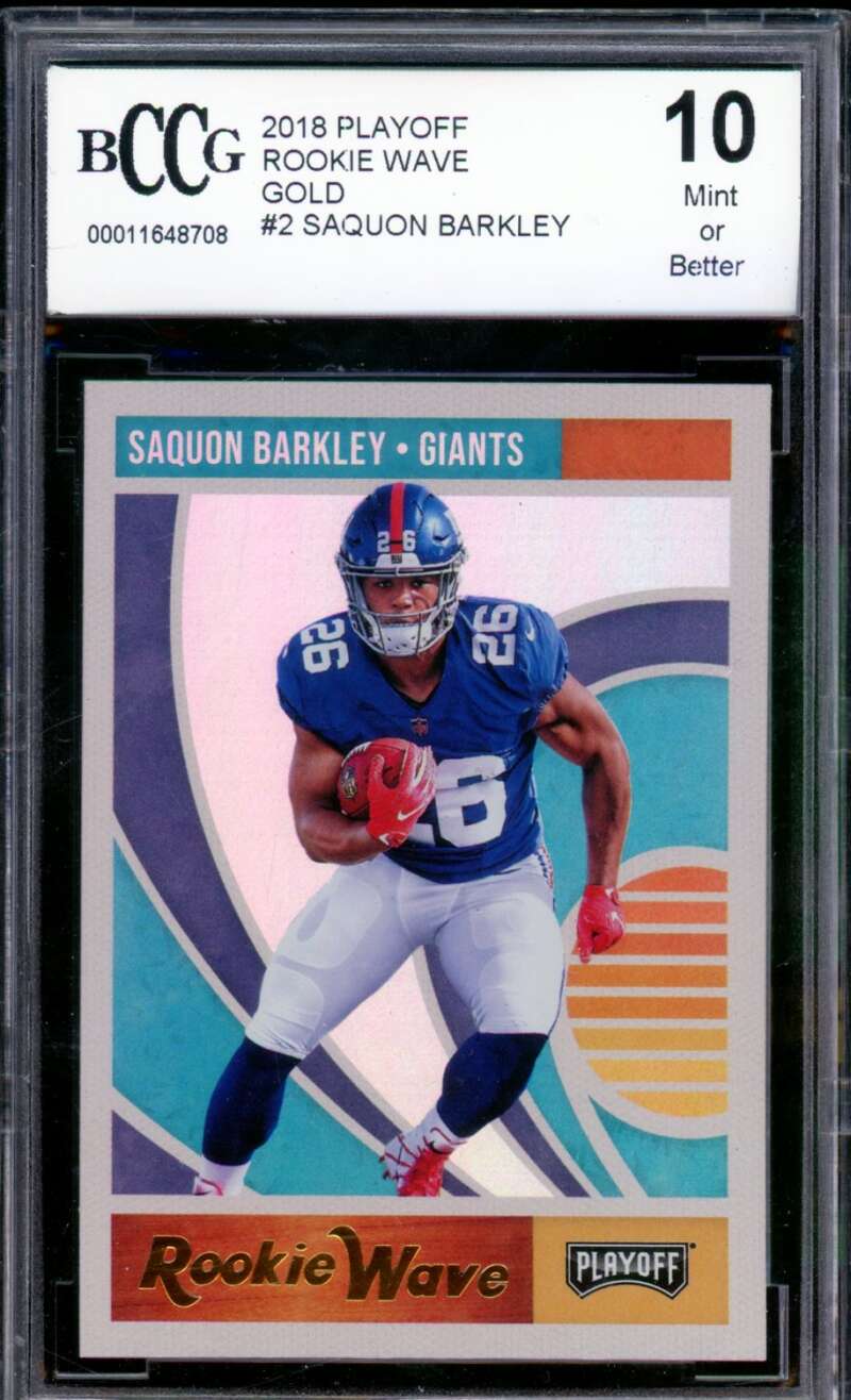 2018 Playoff Rookie Wave Gold #2 Saquon Barkley Card BGS BCCG 10 Mint+ Image 1