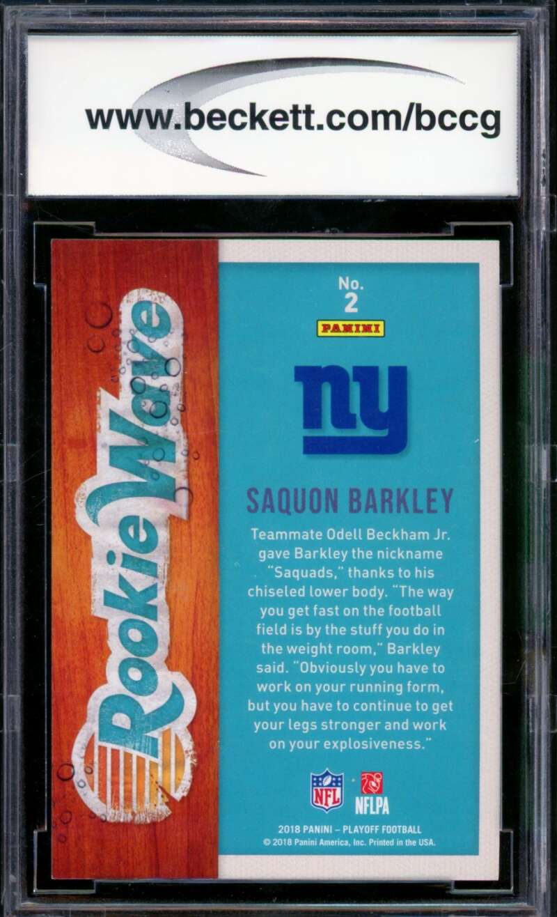 2018 Playoff Rookie Wave Gold #2 Saquon Barkley Card BGS BCCG 10 Mint+ Image 2