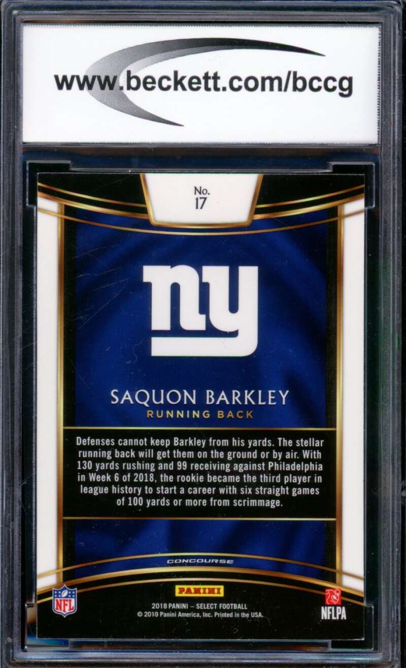 2018 Select #17 Saquon Barkley Rookie Card BGS BCCG 10 Mint+ Image 2