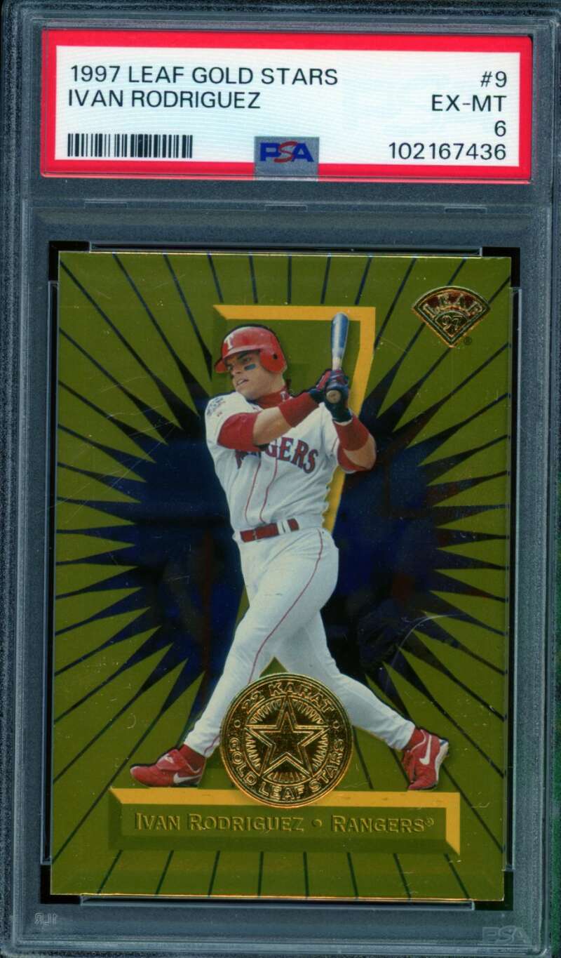 Ivan Rodriguez Card 1997 Leaf Gold Stars #9 PSA 6 Image 1
