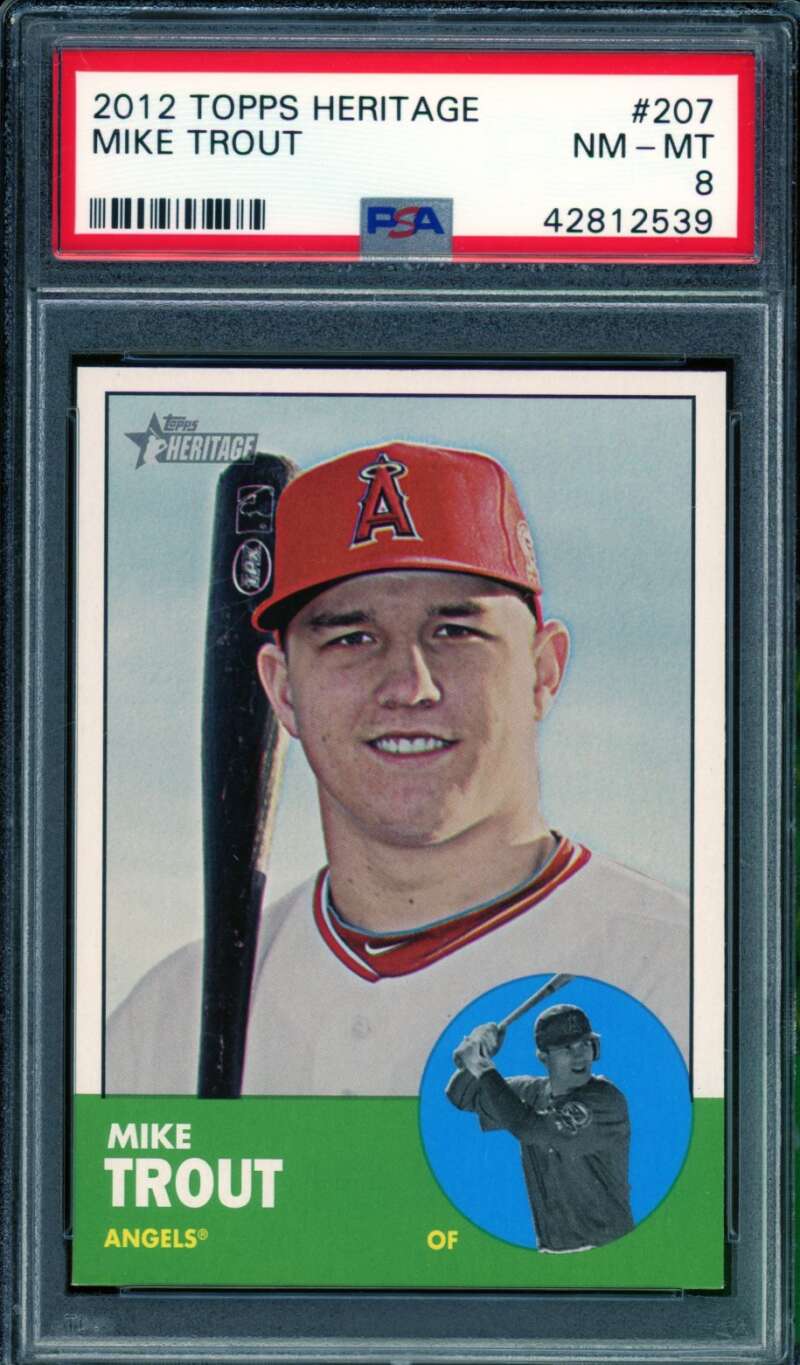 Mike Trout Card 2012 Topps Heritage #207 PSA 8 Image 1
