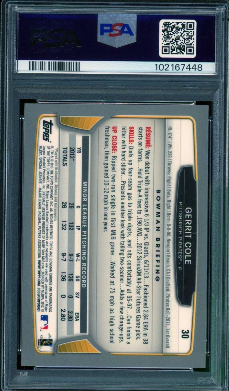 Gerrit Cole Rookie Card 2013 Bowman Chrome #30 PSA 9 Image 2