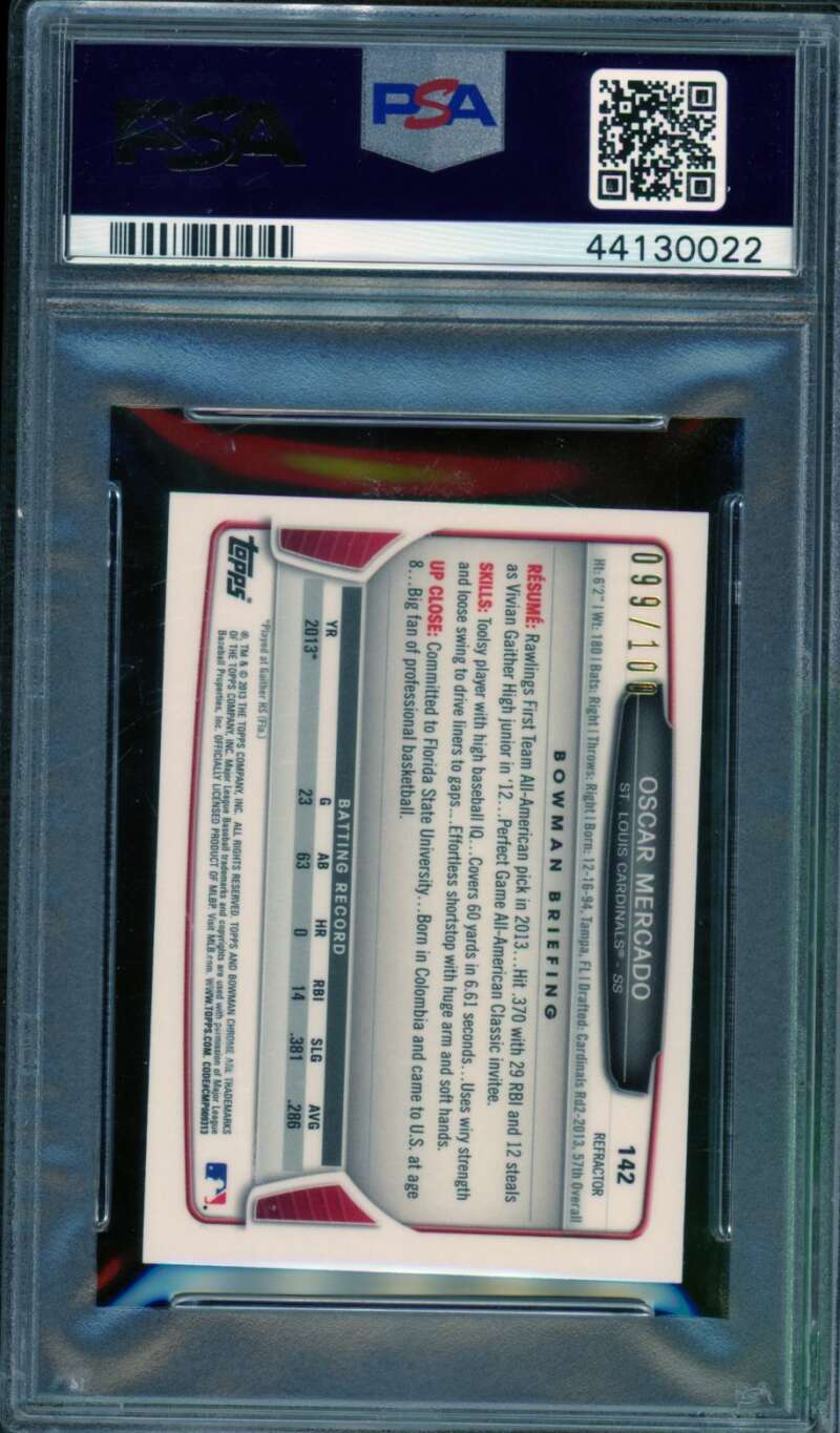 Oscar Mercado Card 2013 Bowman Chrome Mini Xfractor #142 PSA 10 Image 2