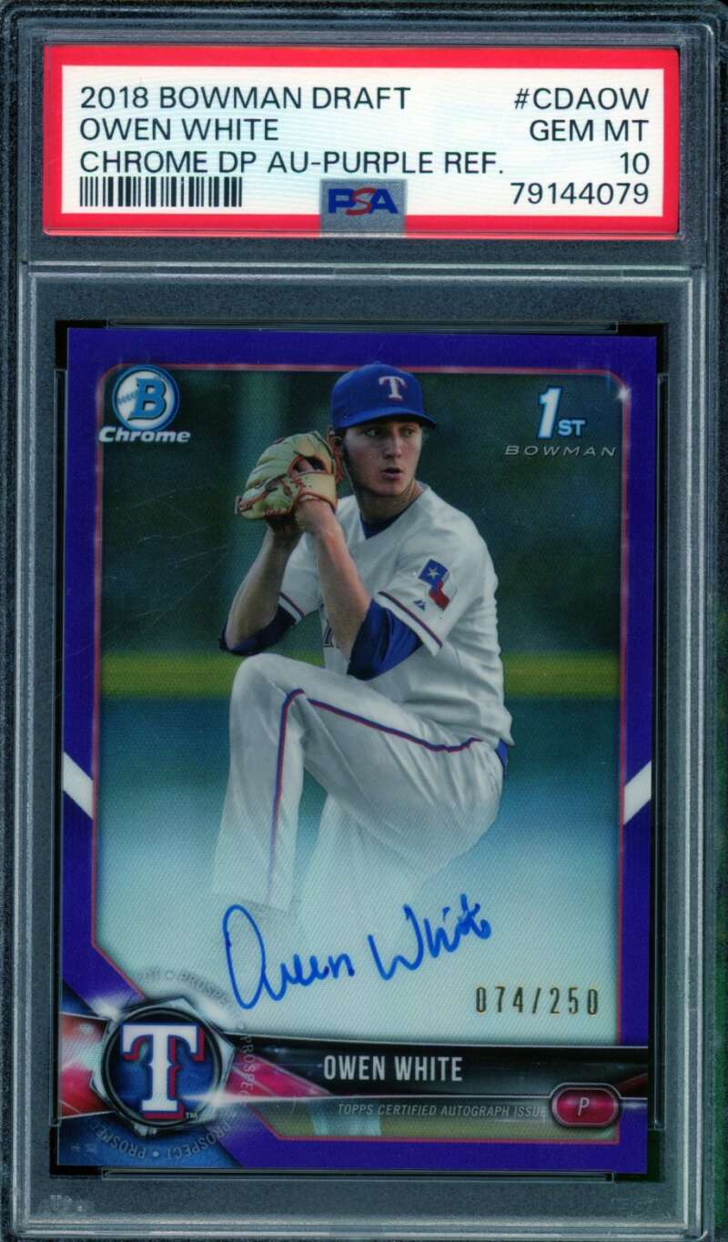 Owen White Rookie Card 2018 Bowman Draft Chrome Au Purple #Cdaow PSA 10 Image 1