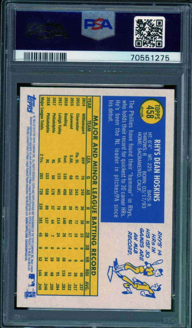 Rhys Hoskins Card 2019 Topps Heritage #458 PSA 10 Image 2