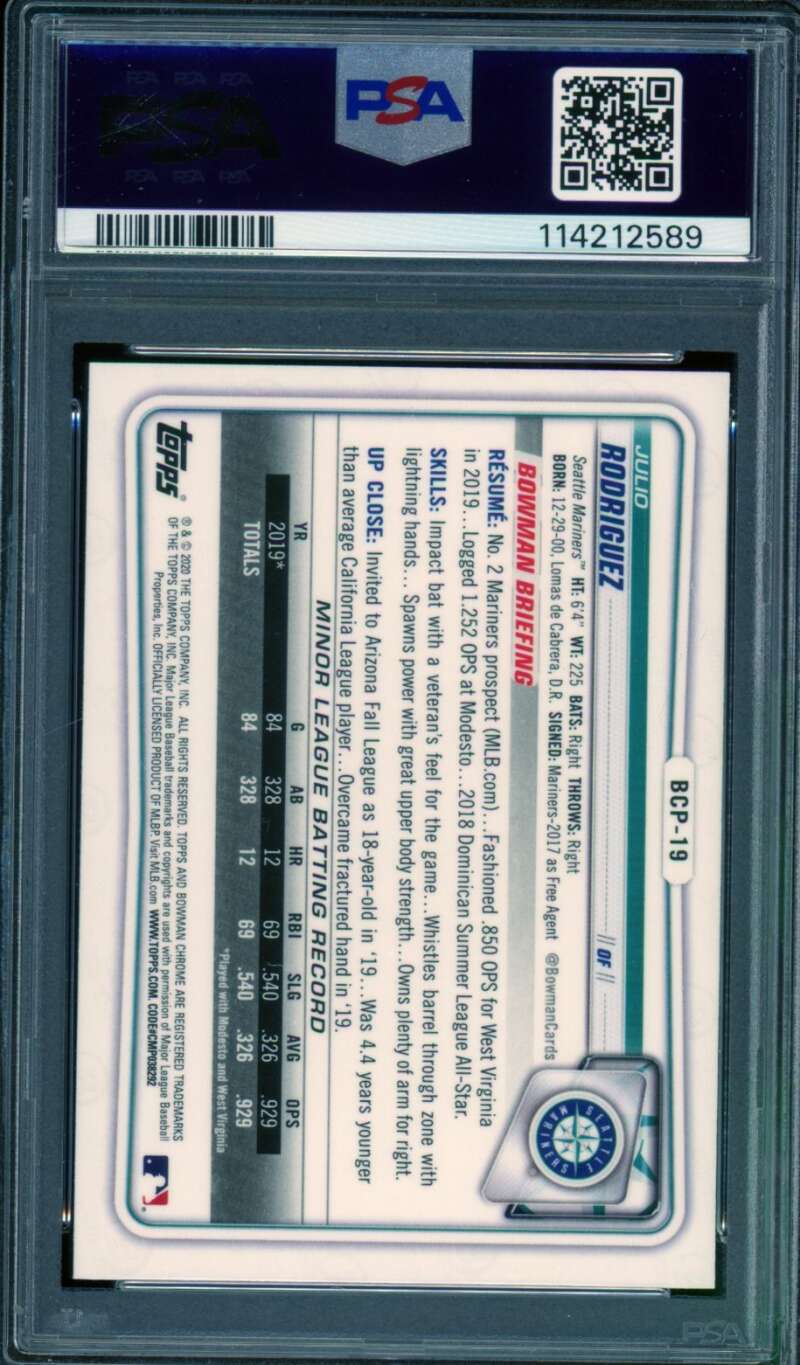 Julio Rodriguez Rookie Card 2020 Bowman Chrome Prospects #BCP19 PSA 10 Image 2