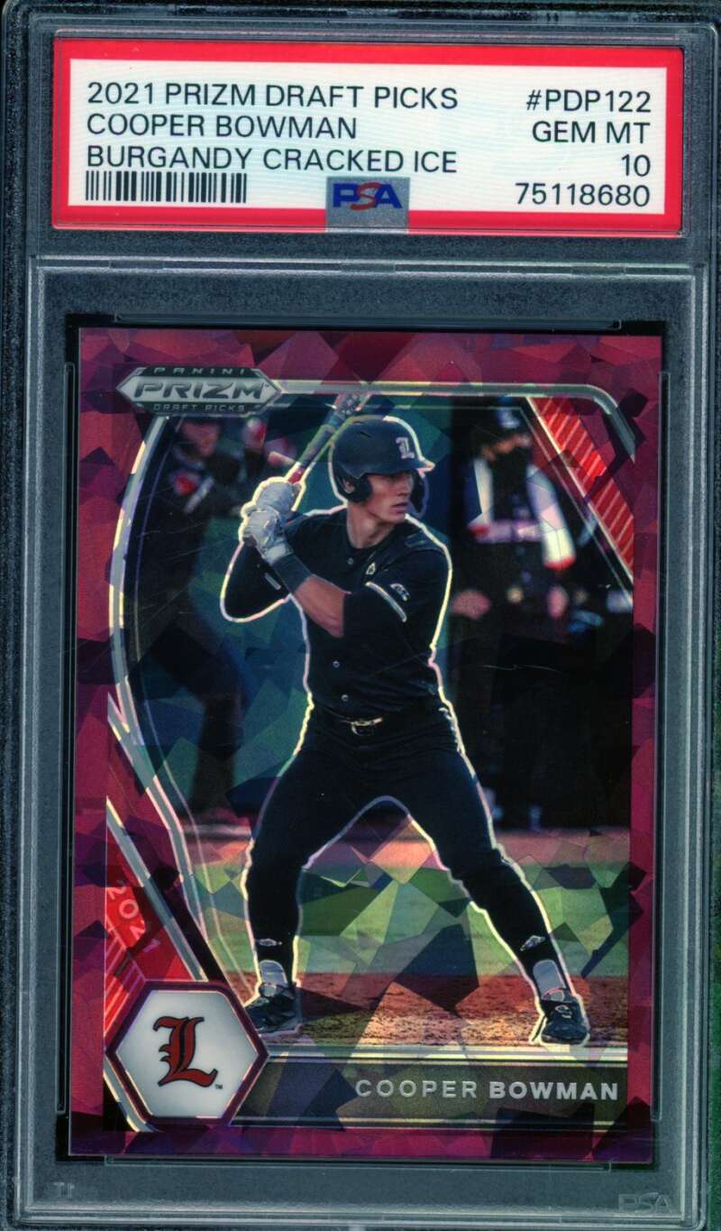 Cooper Bowman 2021 Prizm Draft Picks Burgandy Cracked Ice (17/23) #PDP122 PSA 10 Image 1