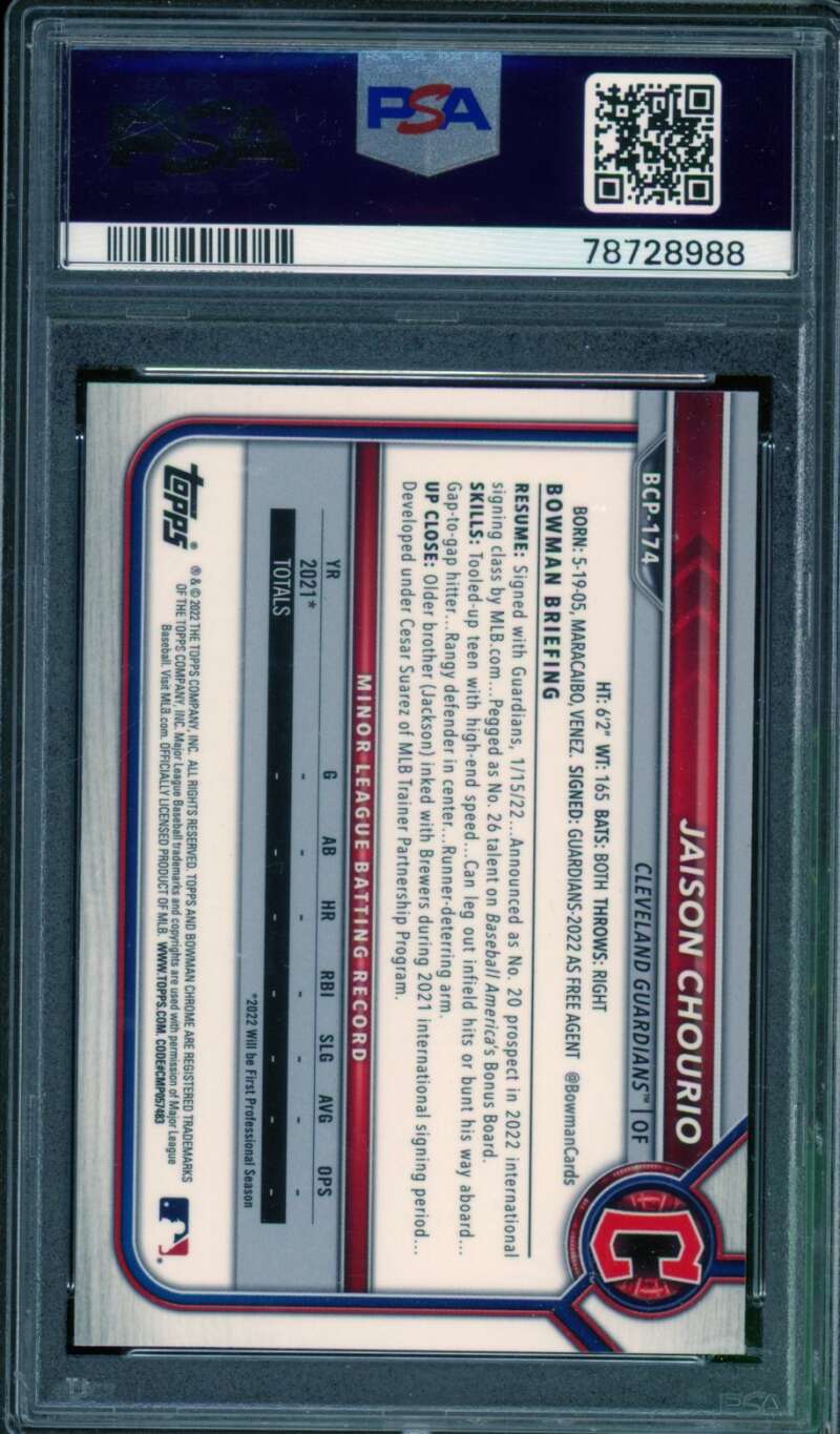 Jaison Chourio Rookie Card 2022 Bowman Chrome Prospects #Bcp174 PSA 9 Image 2