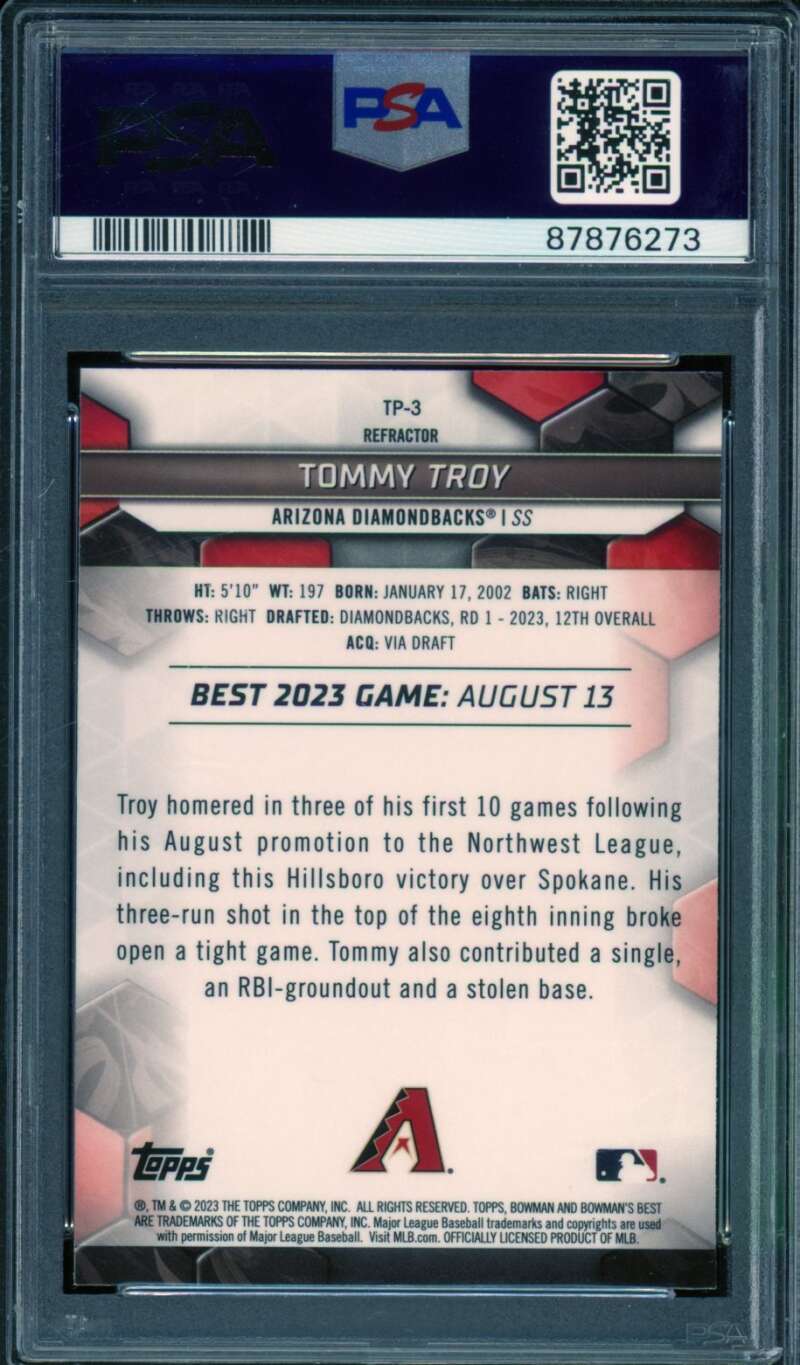 Tommy Troy Card 2023 Bowman's Best Top Prospects Refractor #TP-3 PSA 10 Image 2