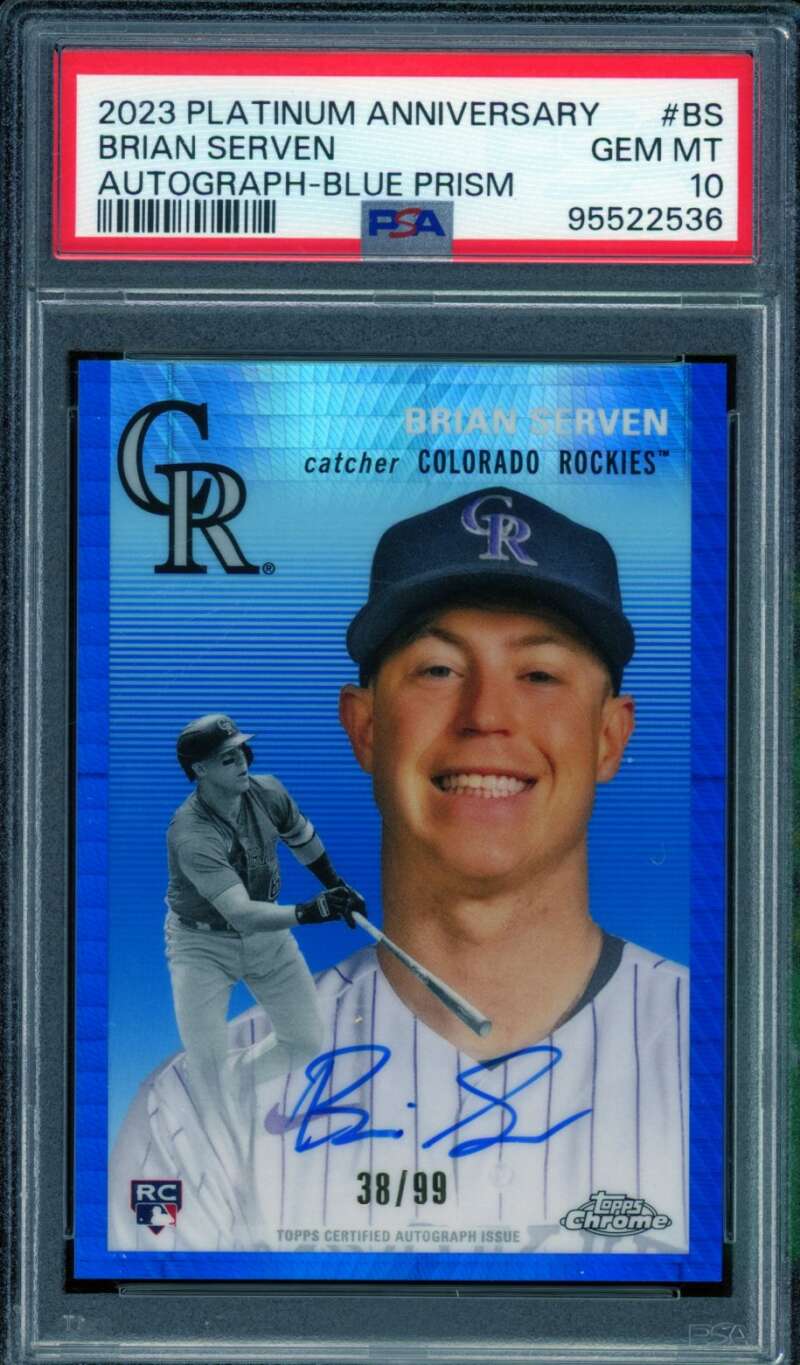 Brian Serven Rookie 2023 Platinum Anniversary Autograph Blue Prizm #BS PSA 10 Image 1