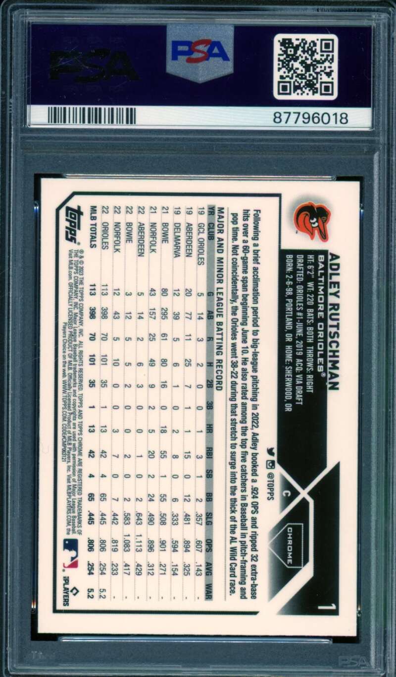 Adley Rutschman Rookie Card 2023 Topps Chrome #1 PSA 9 Image 2
