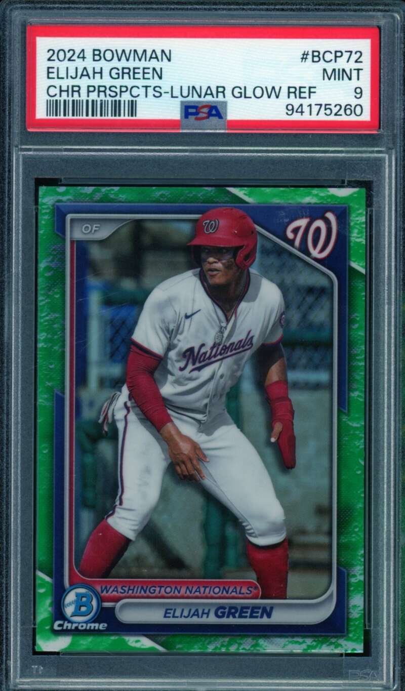 Elijah Green 2024 Bowman Chrome Prospects Lunar Glow Refractor #Bcp72 PSA 9 Image 1