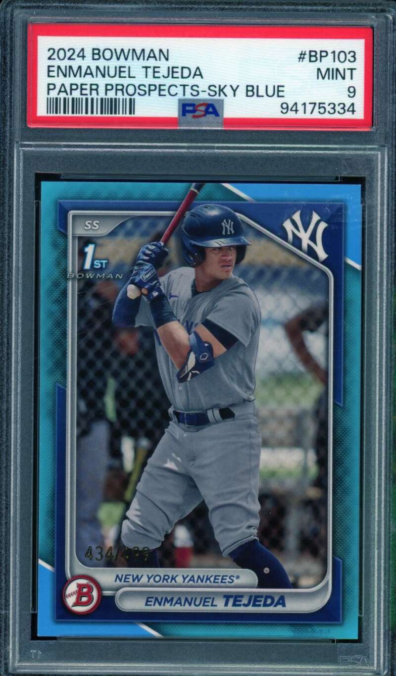 Enmanuel Tejeda Rookie Card 2024 Bowman Paper Sky Blue #BP103 PSA 9 Image 1