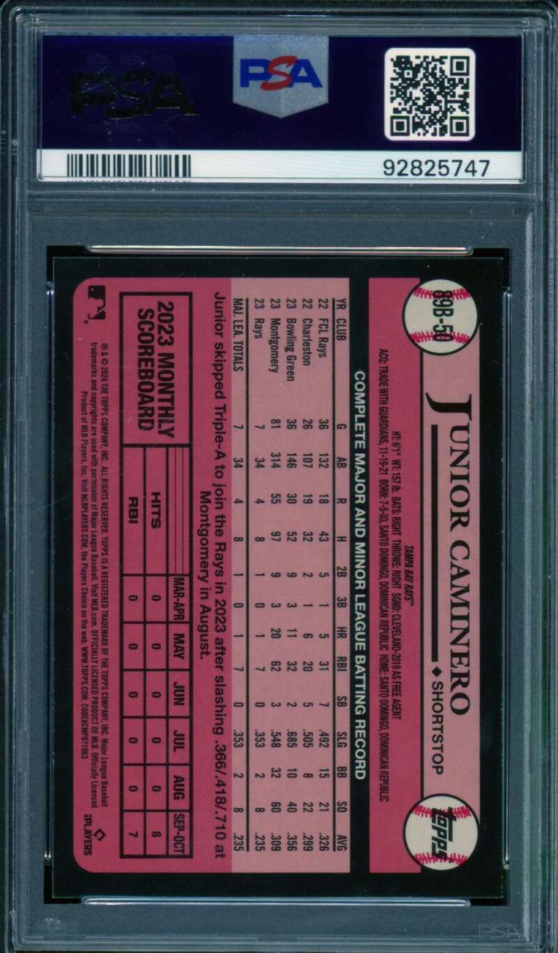 Junior Caminero Rookie Card 2024 Topps 1989 #89B50 PSA 9 Image 2