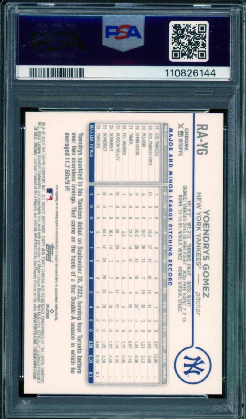 Yoendrys Gomez Card 2024 Topps Chrome Update Autograph #Rayg PSA 4 Image 2