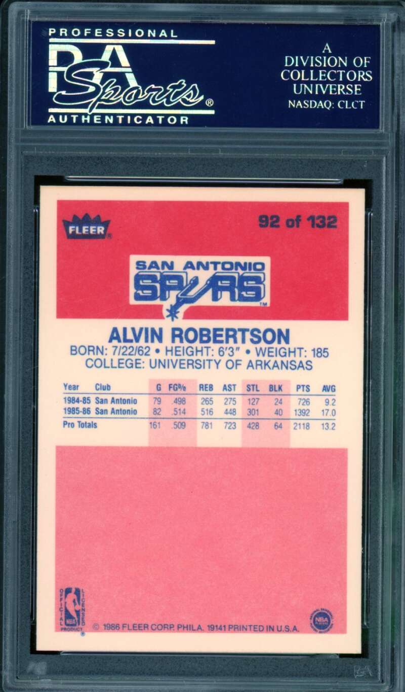 Alvin Robertson Rookie Card 1986-87 Fleer #92 PSA 9 Image 2