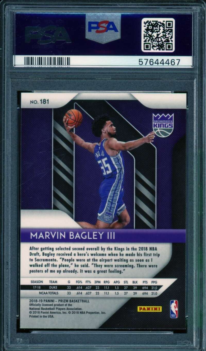 Marvin Bagley III Rookie Card 2018-19 Panini Prizm #181 PSA 10 Image 2