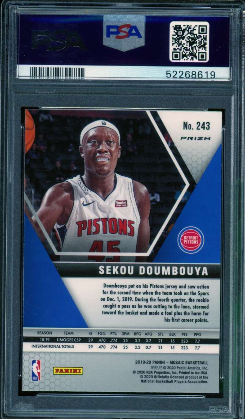 Sekou Doumbouya Rookie Card 2019-20 Panini Mosaic Reactive Blue #243 PSA 10 Image 2