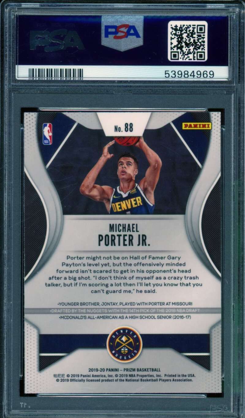 Michael Porter Jr Card 2019-20 Panini Prizm #88 PSA 10 Image 2