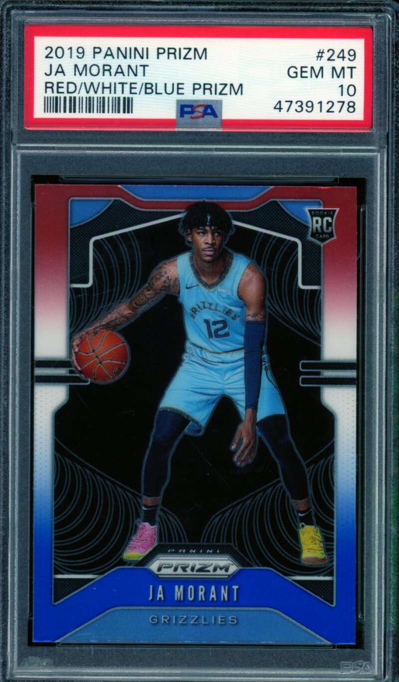 Ja Morant Rookie Card 2019-20 Panini Prizm Red White Blue #249 PSA 10 Image 1
